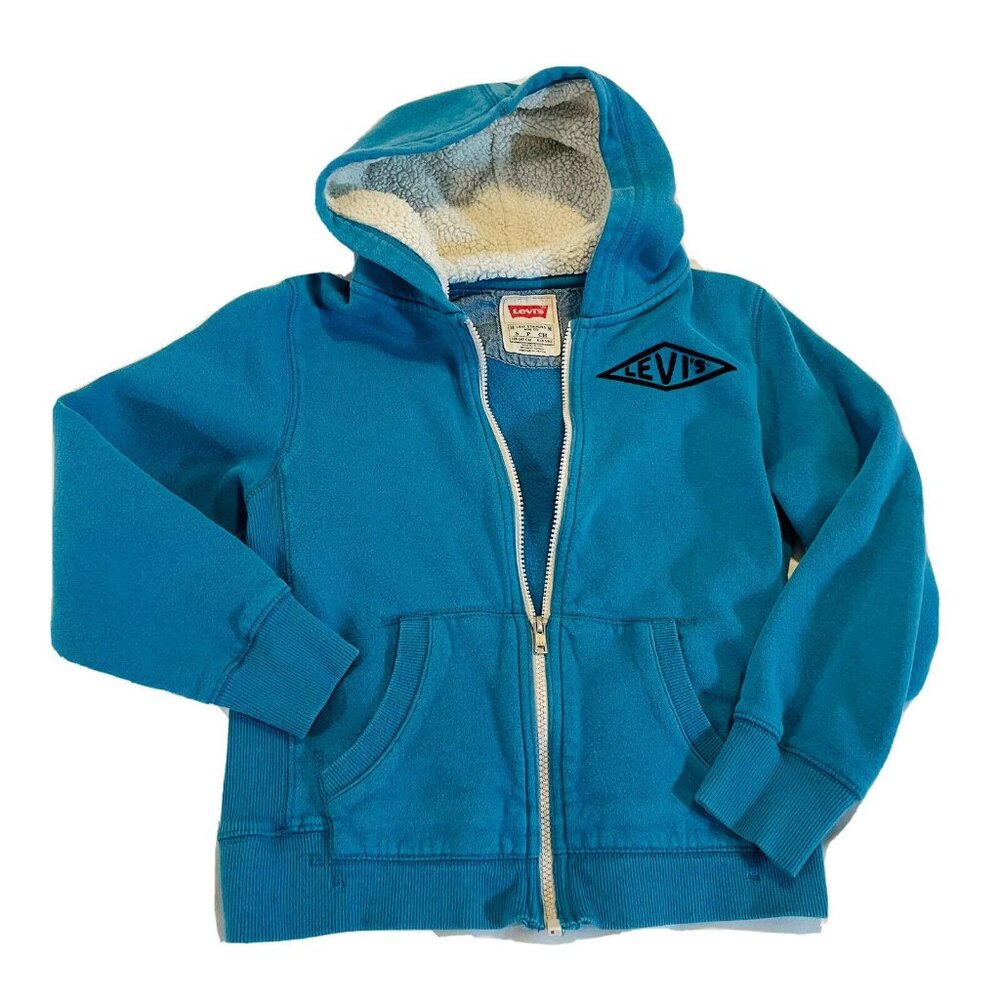 Levi's Boys Blue Zip Up Lined Hoodie S Turquoise Blue Youth Sweatshirt - Picture 2 of 13